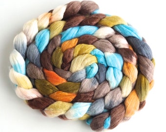 American Merino/ Cultivated Silk Roving (Top) - Handpainted Spinning or Felting Fiber, Light in the Trees