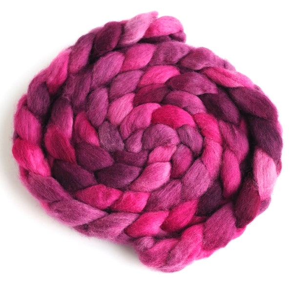 BFL Wool Hand-Spinners Roving, Spinning or Felting Fiber, 4 ounces, Dazzling Fuchsia