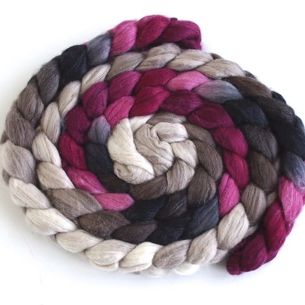 Merino/ Silk Roving (Top) - Handpainted Spinning Fiber, Red Velvet