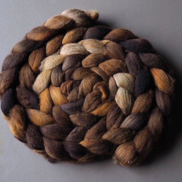 Targhee Wool Roving - Hand Painted Spinning Fiber, Good Brown Dirt