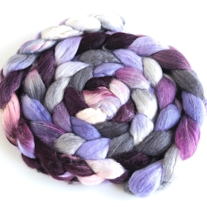Superfine Merino/Silk Roving - Handpainted Spinning or Felting Fiber, 4 Ounces, Winter Fancy