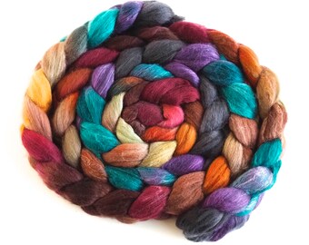 American Merino/ Cultivated Silk Roving (Top) - Handpainted Spinning or Felting Fiber, African Sunset