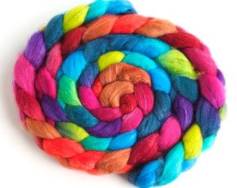 Polwarth/Silk Roving - Handpainted Spinning or Felting Fiber, Dazzling Color