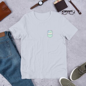 Kawaii Pocket Cat T-Shirt - Cute Pastel Kitty Aesthetic Tee, Soft Girl Clothes, Minimalist Animal Lover Gift, Japanese Harajuku Style Shirt