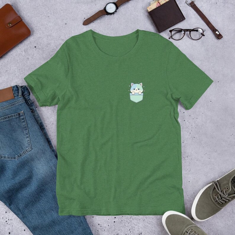 Kawaii Pocket Cat T-Shirt - Cute Pastel Kitty Aesthetic Tee, Soft Girl Clothes, Minimalist Animal Lover Gift, Japanese Harajuku Style Shirt