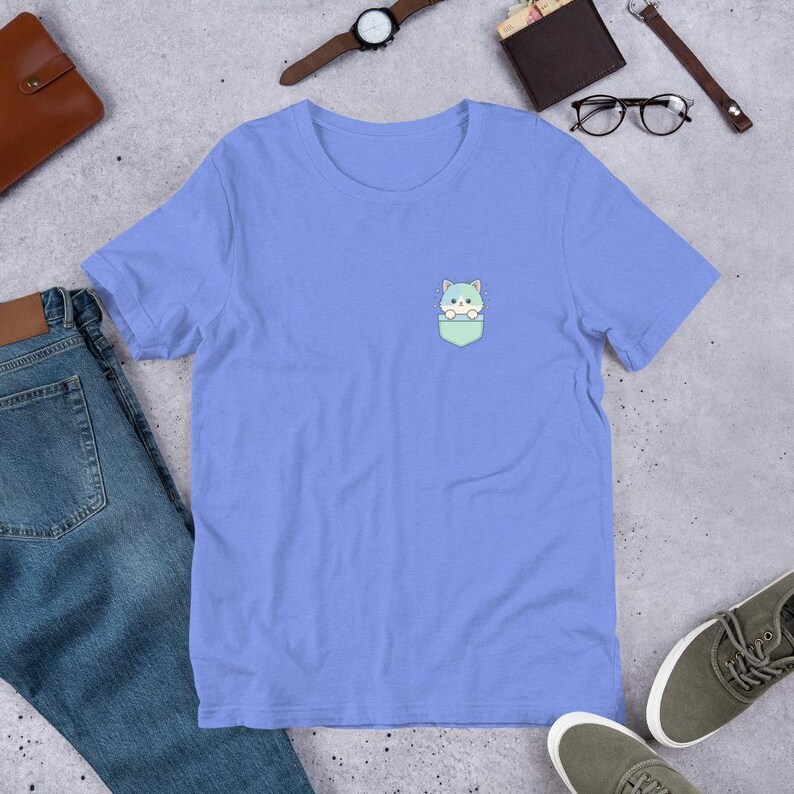 Kawaii Pocket Cat T-Shirt - Cute Pastel Kitty Aesthetic Tee, Soft Girl Clothes, Minimalist Animal Lover Gift, Japanese Harajuku Style Shirt