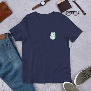 Kawaii Pocket Cat T-Shirt - Cute Pastel Kitty Aesthetic Tee, Soft Girl Clothes, Minimalist Animal Lover Gift, Japanese Harajuku Style Shirt