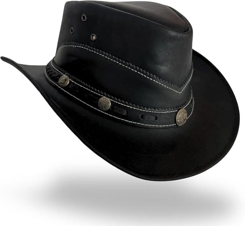 Handcrafted Leather Cowboy Hat: Classic Western Style with Adjustable String image 7