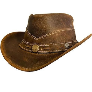 Premium Handcrafted Leather Cowboy Hat with Adjustable String - Classic Western Style