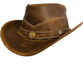 Handcrafted Leather Cowboy Hat: Classic Western Style with Adjustable String