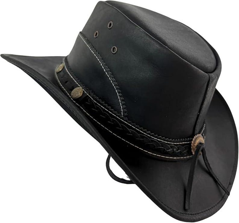 Handcrafted Leather Cowboy Hat: Classic Western Style with Adjustable String image 8