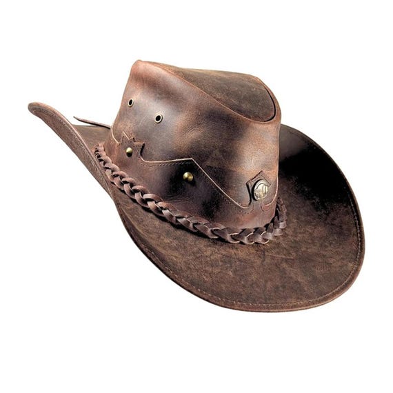 Handmade Leather Western Hat: Wide Brim, Handwoven Band