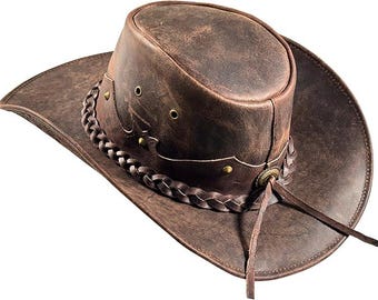 Handmade Leather Western Hat: Wide Brim, Handwoven Band - Etsy display picture 1
