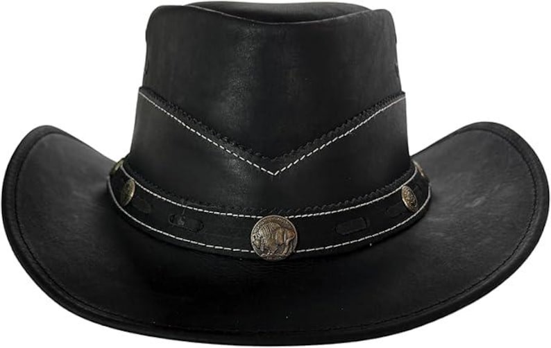 Handcrafted Leather Cowboy Hat: Classic Western Style with Adjustable String image 9