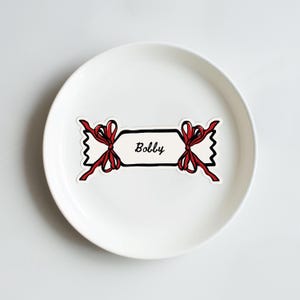 Nome personalizzabile* Segnaposto / Fiocco di Natale Bon-Bon Cracker / Rosso e Nero / Nome del posto a sedere / Cancelleria da tavolo / Modello Canva da stampare