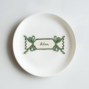 Segnaposto personalizzabile *Nome* / Fiocco di Natale Bon-Bon Cracker / Verde / Nome del posto a sedere / Cancelleria da tavolo / Modello Canva da stampare