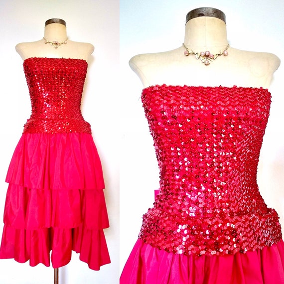 80s Sequins & Ruffles Valentine Party Dress