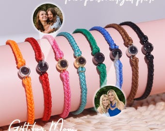 Personalized Projection Bracelet,Mom Photo Bracelet,Braided Rope Picture Bracelet,Jewelry for Mom,Memorial Bracelet,Gift for Her,Mothers Day