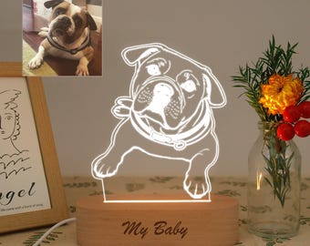 Personalized 3D Photo Lamp,Custom Line Art Photo Lamp,Dog Photo Engraving,3D Lamp Night Light,Pet Photo Night Light,Cat Name Night Light