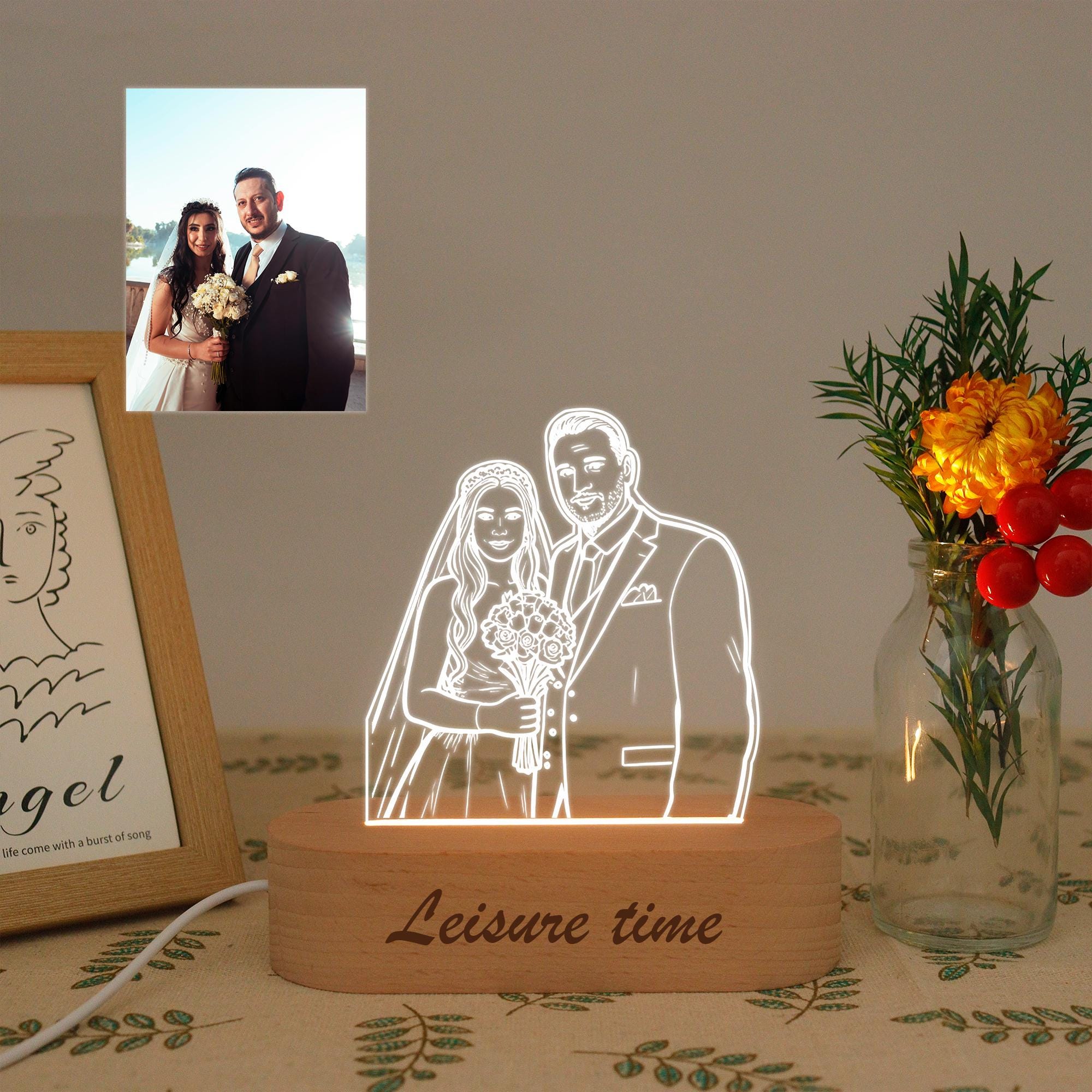 Personalized 3D Photo Lamp,Custom Line Art Photo Lamp,Photo Engraving,3D Lamp Night Light,Couple Photo Night Light,Name Night Light,Wedding