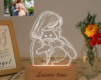 Personalized 3D Photo Lamp,Custom Line Art Photo Lamp,Photo Engraving,3D Lamp Night Light,Couple Photo Night Light,Name Night Light,Wedding