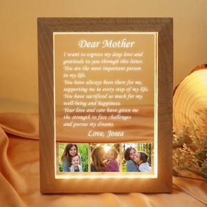 Luz noturna com letras escritas à mão personalizadas, presente para o dia das mães, presente para a mãe, presentes de aniversário para avó, avó, mamãe, mamãe, luz noturna com foto, lâmpada de flores