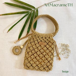 Bolsa de malha de algodão feita à mão para carteira de telefone, bolsa de macramê trançada para viagens de praia no verão, estilo boho, presente de Natal para meninas