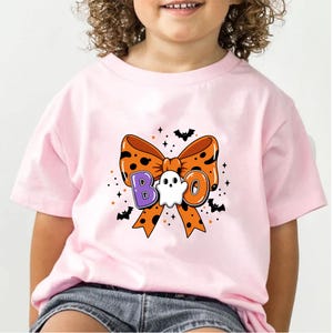 Halloween Kids Shirt, Halloween Shirt For Girls, Cute Ghost Bow Tee, Toddler Girl Boo Outfit, Pink Halloween Shirt, Spooky Cute Toddler Tee