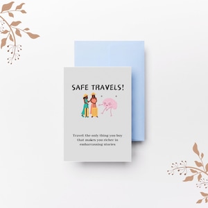 Tarjeta de felicitación de viajes seguros, descarga instantánea digital, tarjeta de felicitación de viaje divertido