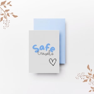 Tarjeta de felicitación de viaje simple, tarjeta de viajes seguros, descarga instantánea digital
