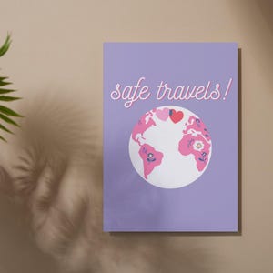 Carte de voeux Safe Travels, thème du monde fleuri, téléchargement numérique, carte imprimable pour les amateurs de voyages