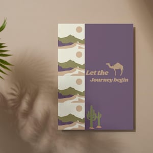 Laissez le voyage commencer carte de voeux, carte inspirée de la nature chameau, carte imprimable pour les amateurs d'aventure, téléchargement numérique instantané