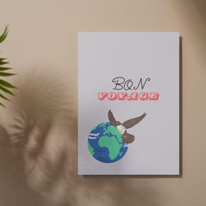 Bon Voyage Greeting Card, Eagle on World Card, Digital Instant Download, Printable Card for Travel Lover