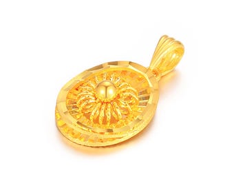 24K Solid Gold Flower Pendant, Dainty Pure 999 Gold,Special Gift