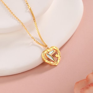 Au999 24K Solid Gold Love Heart Shaped Leaf Pendant.24K 45cm Gold Chain.Elegant Romantic Gift.Z0206