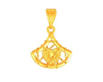24K Solid Gold Fan Pendant, Openwork Design, Pure Gold