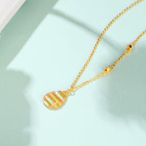 24K Solid Gold Teardrop Pendant Necklace, Elegant Yellow Gold, 45cm Chain