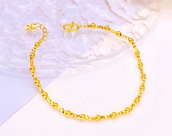 24K Solid Gold Beaded Bracelet, Minimalist 999 Gold Jewelry,Women Gift