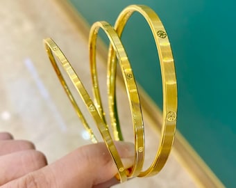 Pulseira larga de 4 mm: Ouro puro 24 quilates, pulseira feminina para usar em conjunto com outras pulseiras.
