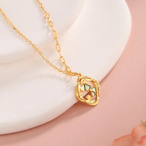 24K Gold Flower Pendant Necklace, Handmade Openwork Floral Chain,Dainty Gift