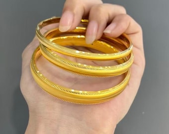 Pulseira delicada em ouro puro 24 quilates: Pulseiras redondas para mulheres, com larguras de 4 mm, 6 mm e 8 mm.