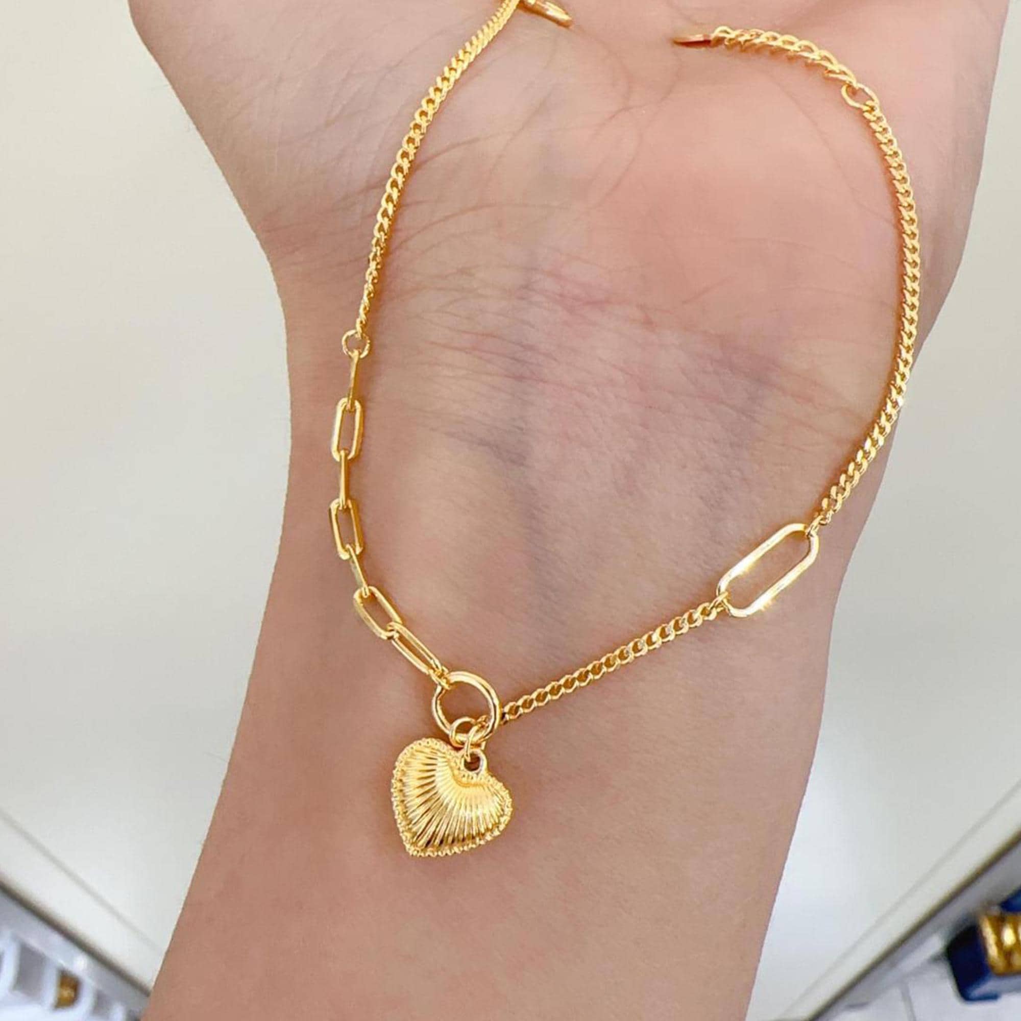 24Kソリッドゴールドハートブレスレット、999純金ロマンティックギフト 