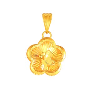 24K Solid Gold Flower Pendant, Pure Gold Floral Butterfly Charms