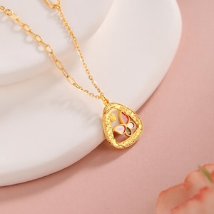24K Solid Gold Butterfly Pendant Necklace, Handmade Openwork Design