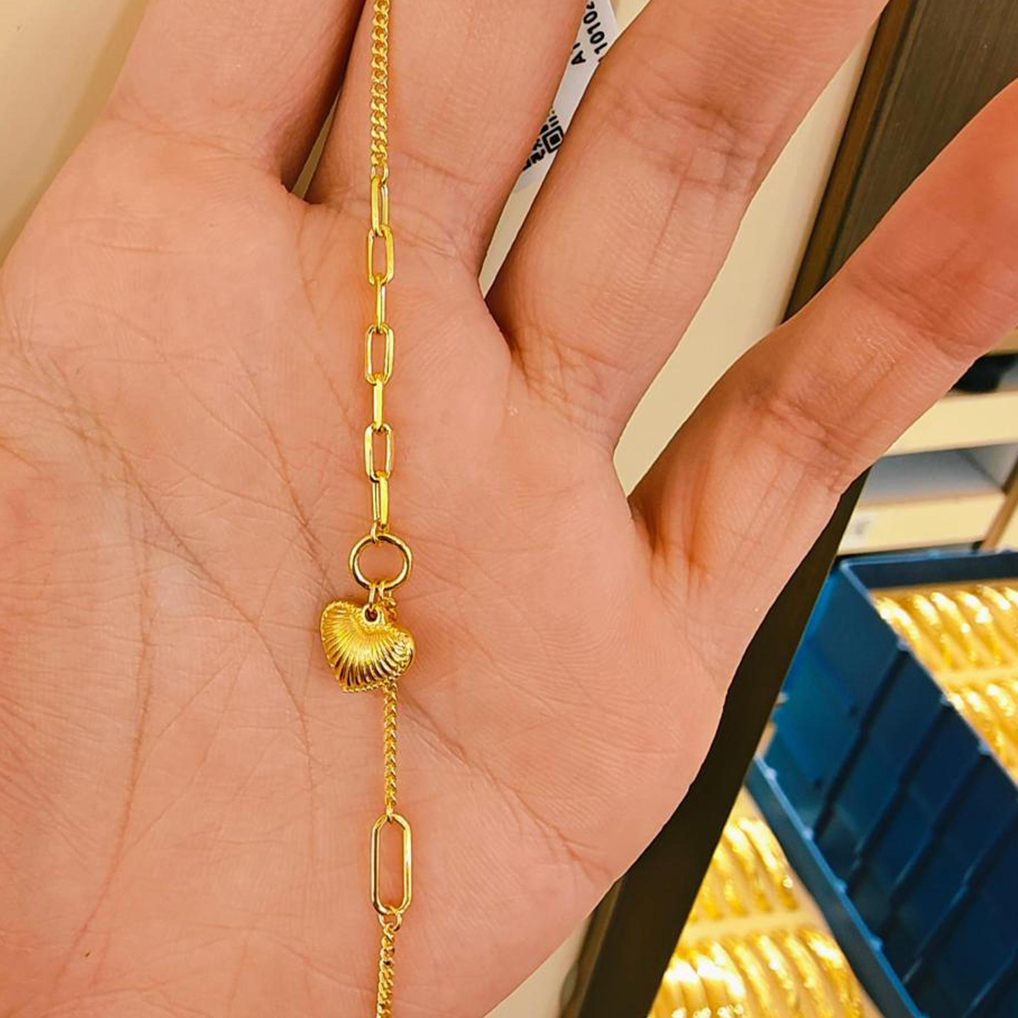 24Kソリッドゴールドハートブレスレット、999純金ロマンティックギフト 