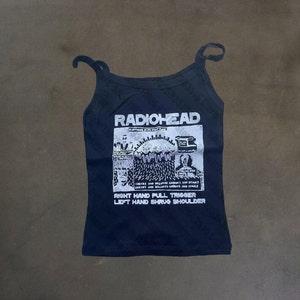 Radiohead vintage gráfico camiseta sin mangas banda y2k camiseta, camiseta gráfica radiohead