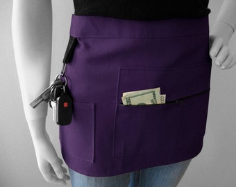 PURPLE Vendor Apron - Unisex -  Canvas Waitress Apron - Hostess Apron