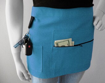 BLUE Vendor Apron - Unisex -  Canvas Waitress Apron - Hostess Apron