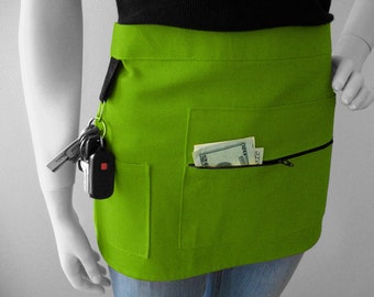 Green Vendor Apron - Unisex -  Canvas Waitress Apron - Green Craft Apron - Craft Apron