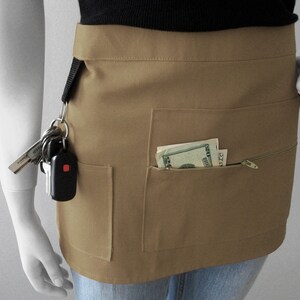 KHAKI Vendor Apron - Unisex -  Canvas Waitress Apron - Hostess Apron